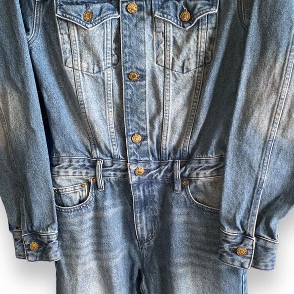 Michael Kors Denim Utility Jumpsuit Blue Medium Wash Long Sleeve Button Up XS - Picture 4 of 13